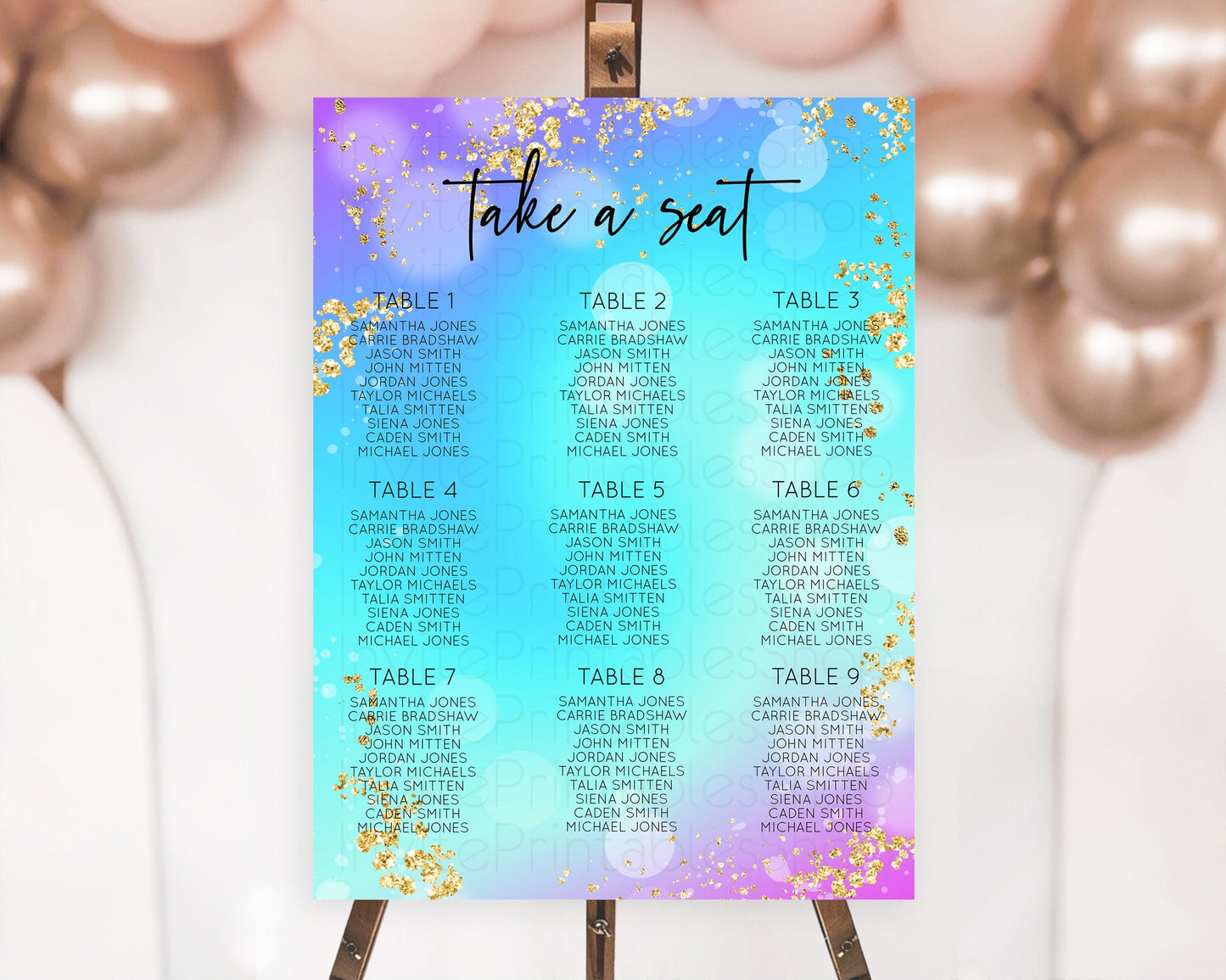 Editable Mermaid Seating Chart Mermaid Seating Sign Rainbow Fish Under The S