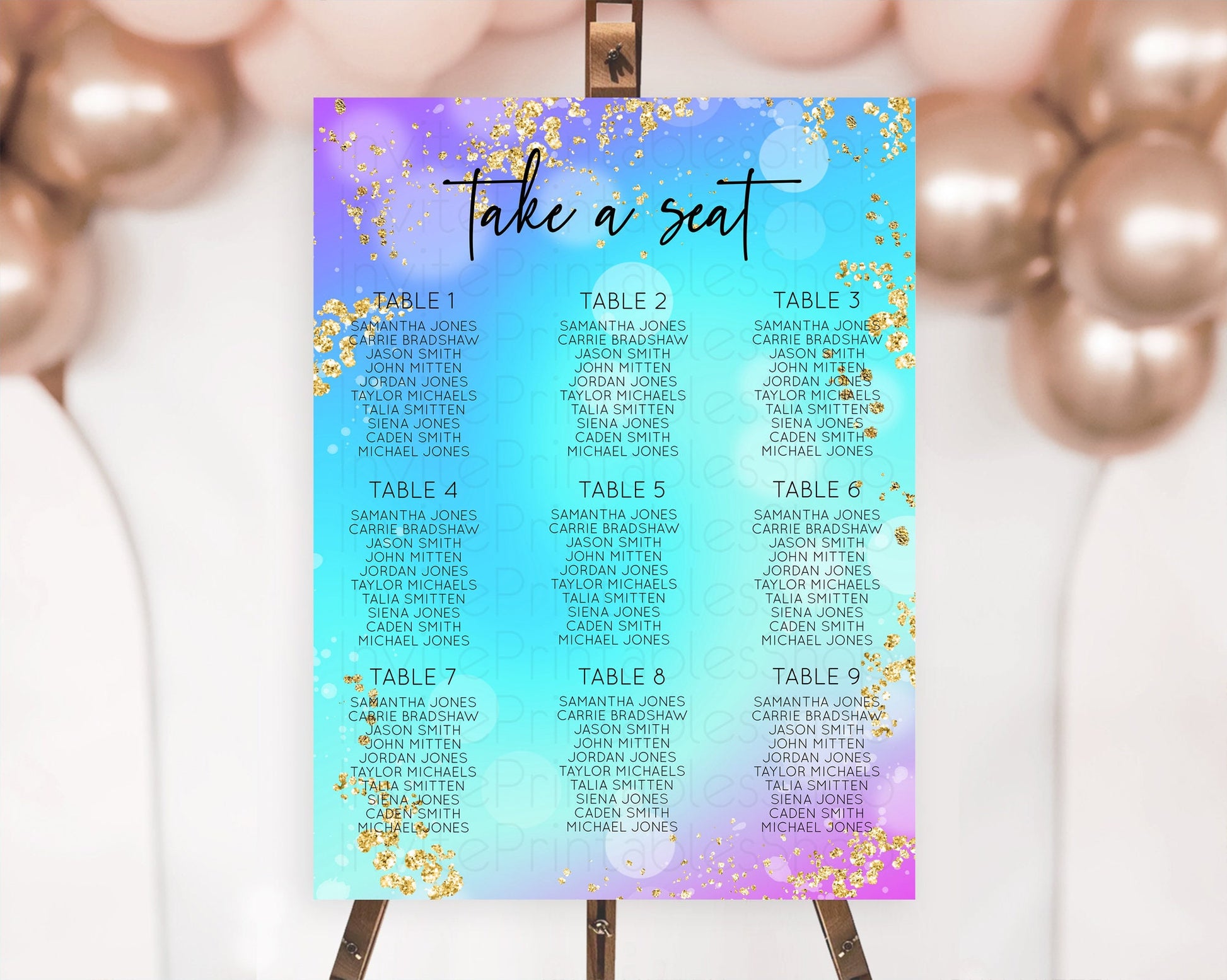 Editable Mermaid Seating Chart Mermaid Seating Sign Rainbow Fish Under The S