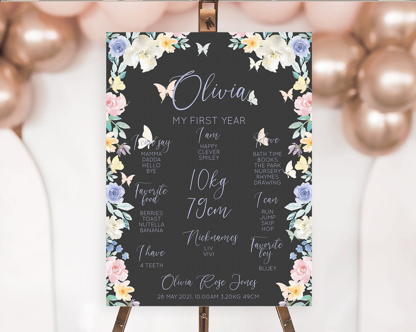 Secret Garden Milestone Board Wildflower First Birthday Milestone Poster Pastel Flowers Milestone Boho Wildflower 1st Birthday Sign D10322