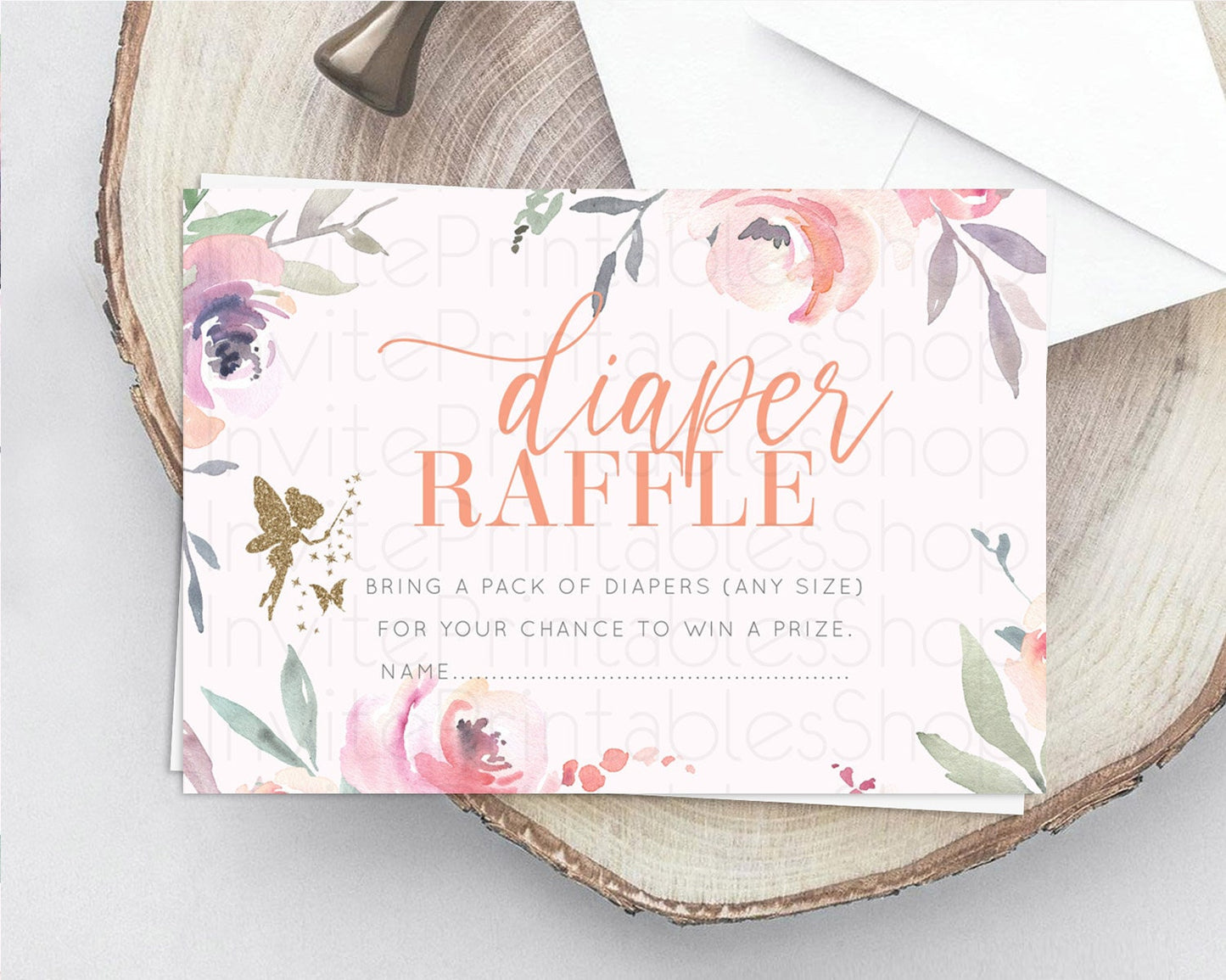 Fairy Diaper Raffle Card Fairy Diaper Insert Enchanted Garden Fairy Diaper Ticket Pastel Floral Butterfly Secret Garden Raffle Game D10197
