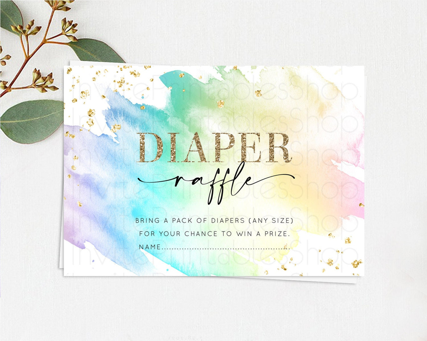 Pastel Diaper Raffle Card Pastel Rainbow Diaper Raffle Insert Colorful Ombre Watercolor Diaper Ticket Confetti Glitter Raffle Game D11028