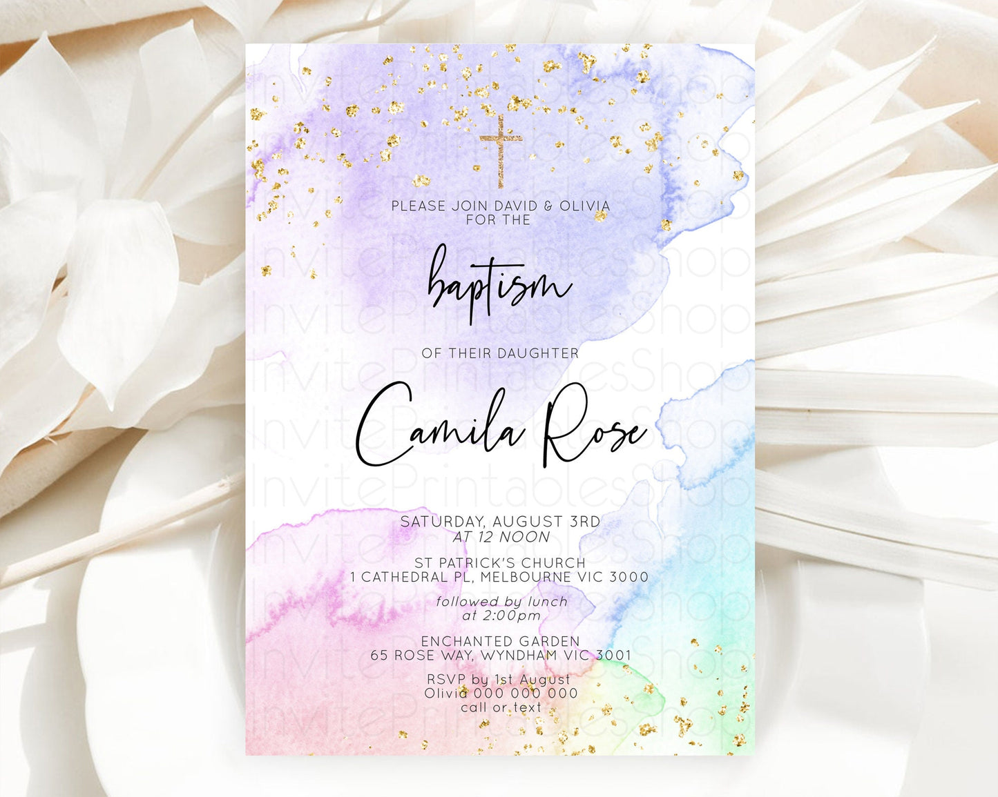 Editable Pastel Baptism Invitation Pastel Colors Watercolor Baptism 1st Birt
