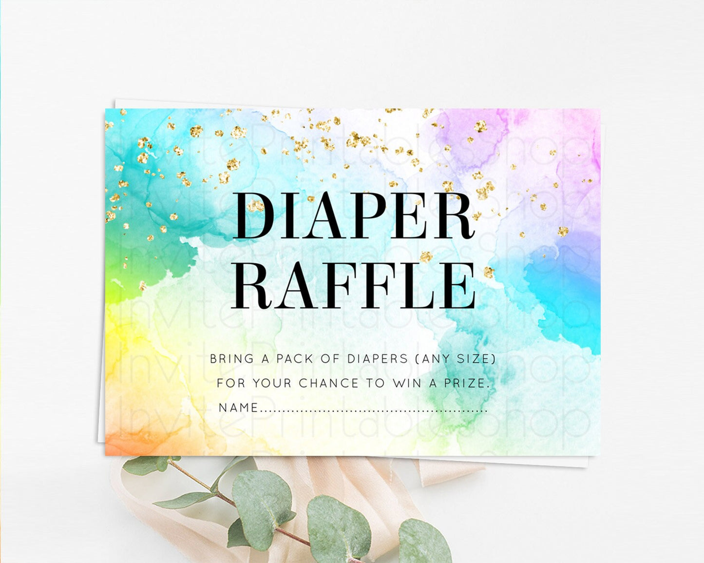 Pastel Diaper Raffle Card Pastel Rainbow Diaper Raffle Insert Colorful Ombre Watercolor Diaper Ticket Confetti Glitter Raffle Game D10961