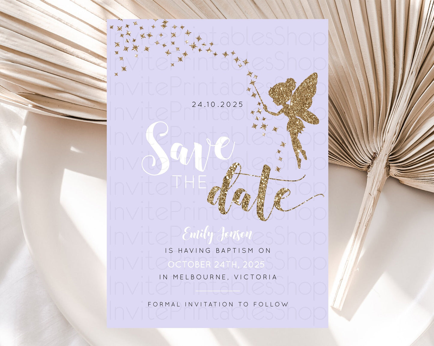 Fairy Save The Date Template Enchanted Garden Pastel Floral Butterfly Party Secret Garden Birthday Baptism Baby Shower Bridal Shower D10389