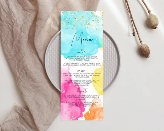 Editable Pastel Menu Pastel Rainbow Menu Template Colorful Pastel Table Deco
