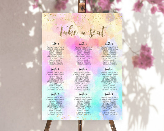 Editable Rainbow Seating Chart Pastel Seating Chart Colorful Pastel Watercol