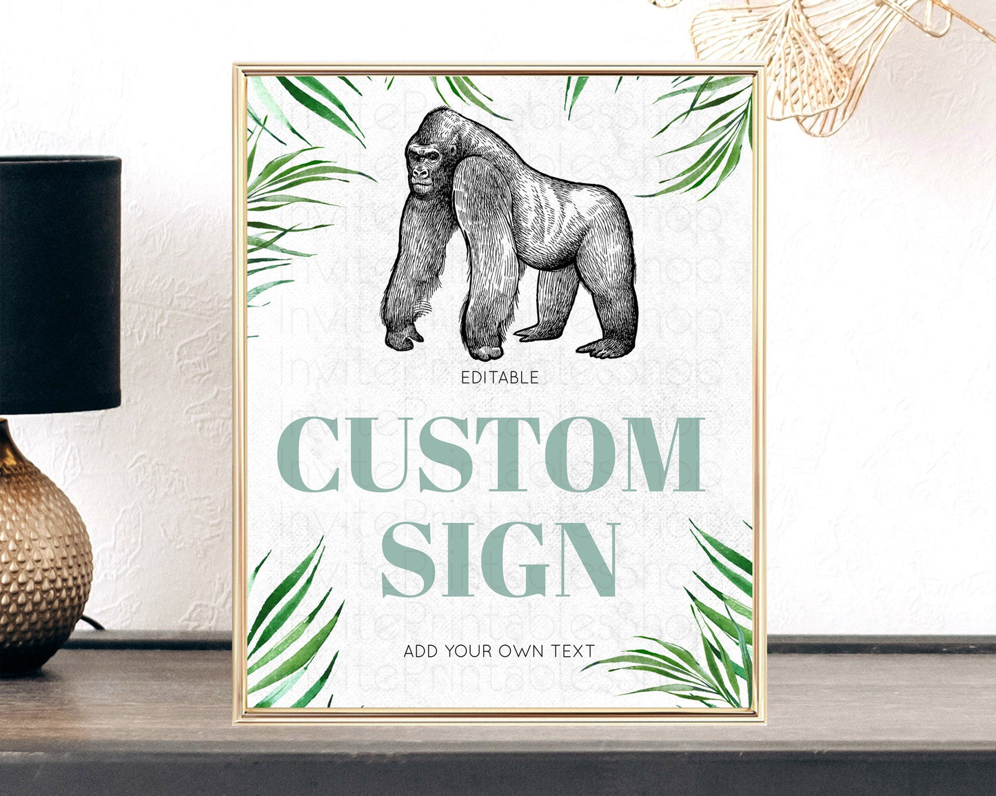 Gorilla Table Sign Decor Gorilla Party Sign Template Safari Adventure Gorilla Minimal Theme 1st Birthday Baptism Baby Shower D10846