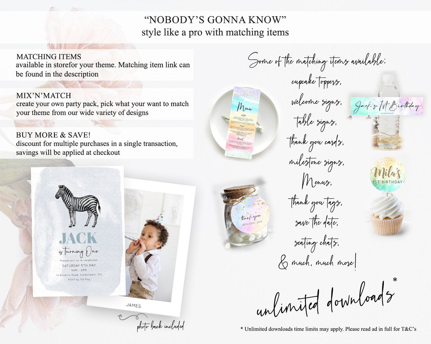 Zebra Birthday Invitation Zebra Invite Jungle Safari invite Watercolor Tropical Palm Invite Adventure Zoo Party Wild Animal Party D10814