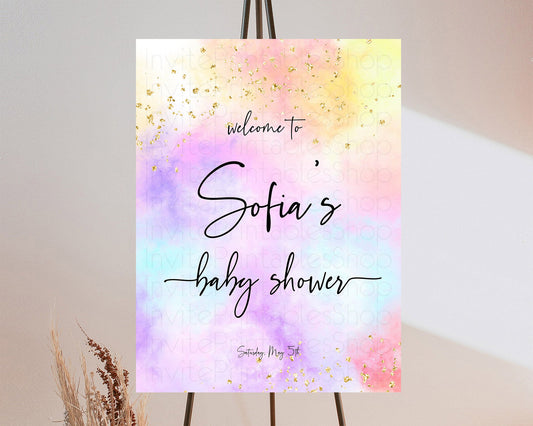 Pastel Baby Shower Welcome Sign Pastel Rainbow Welcome Sign Colorful Rainbow Confetti Watercolor Glitter Décor Pastel  Welcome Sign D10437