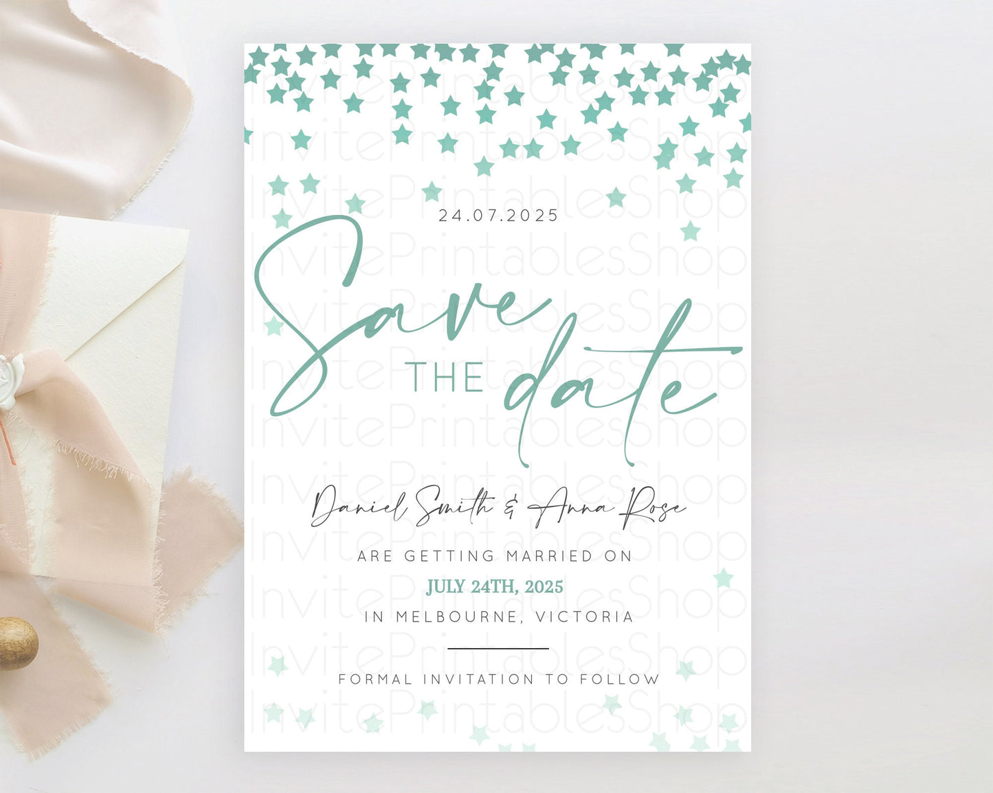 Twinkle Stars Save The Date Template Pastel Twinkle Little Star Party Shooting Star Confetti Sprinkles Birthday Baptism Baby Shower D10310