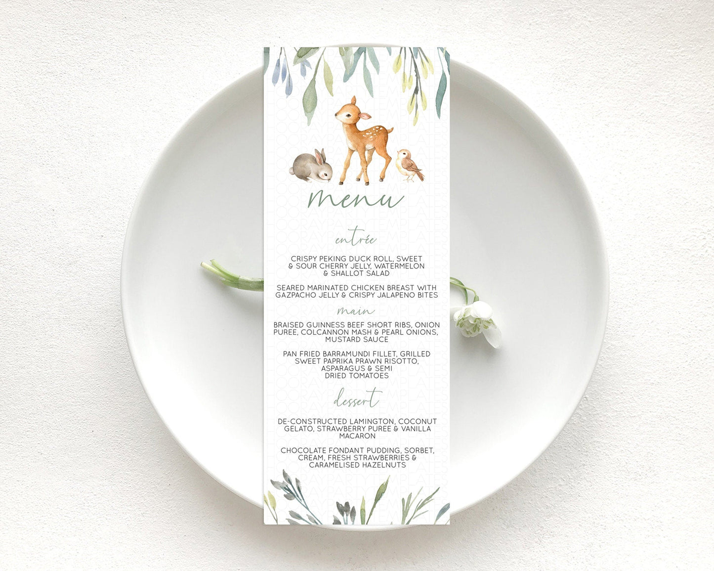 Fawn Menu Deer Menu Template Pastel Floral Deer Table Decor Enchanted Forest Butterfly Floral Dinner Dessert Menu Party Food Menu D10919