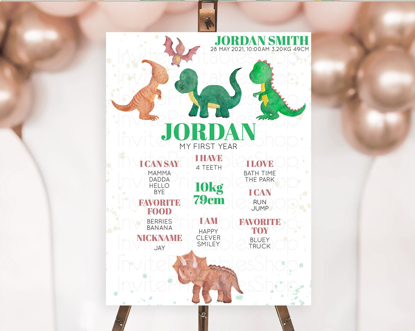 Dinosaur First Birthday Milestone Board Dinosaur Volcano Milestone Poster Watercolor Volcano T-Rex Raptor Jurassic 1st Birthday Sign D10153