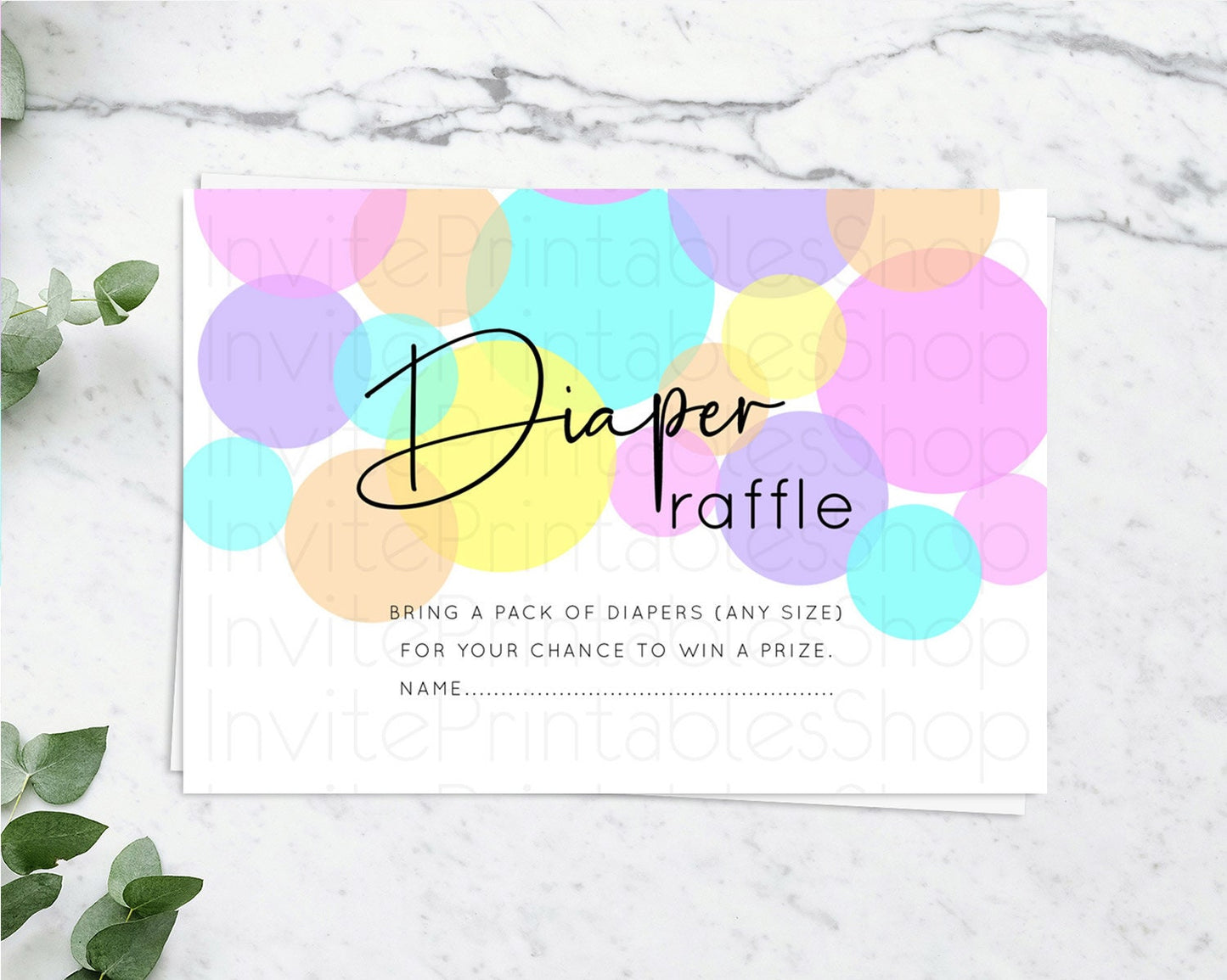 Rainbow Diaper Raffle Card Pastel Sprinkles Diaper Raffle Insert Rainbow Confetti Diaper Ticket Colorful Bubbles Pastel Raffle Game D10406