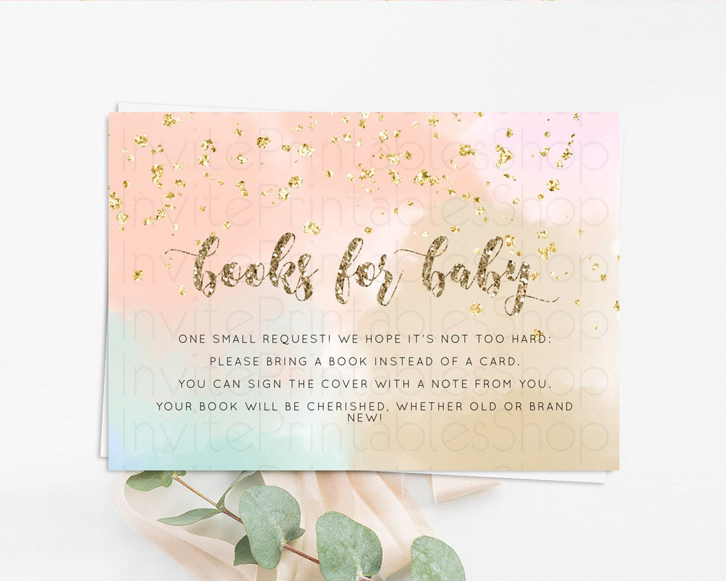 Pastel Books For Baby Card Pastel Rainbow Book Insert Colorful Ombre Watercolor Book Card Confetti Glitter Baby Book Poem Request D10377