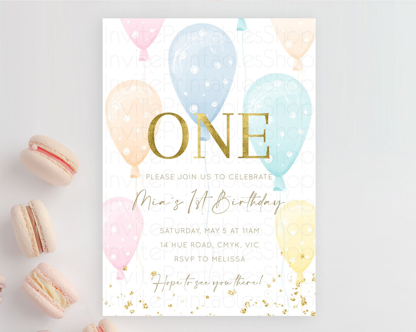 Balloon Birthday Invitation Pastel Birthday Invitation Pastel Balloon Invites Colorful Pastel Rainbow Balloon 3rd 2nd First Birthday D10182