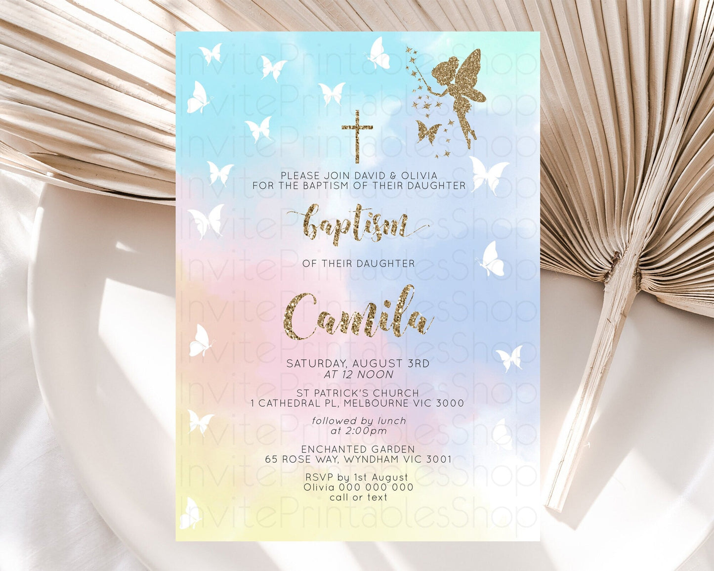 Fairy Baptism Invitation Fairy Baptism 1st Birthday Invitation Enchanted Secret Garden Christening Invite Pastel Floral Butterfly D10894