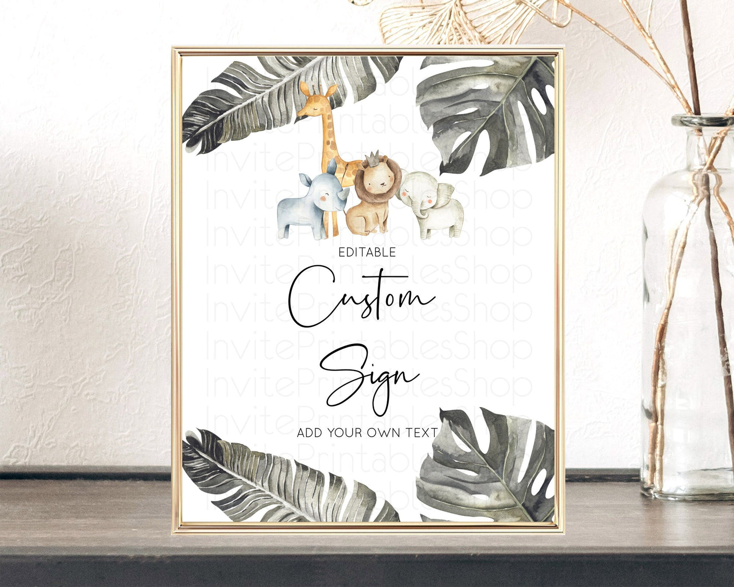 Safari Adventure Table Sign Decor Lion Gorilla Elephant Rhino Animals Party Tropical Palm Zoo Theme 1st Birthday Baptism Baby Shower D10599