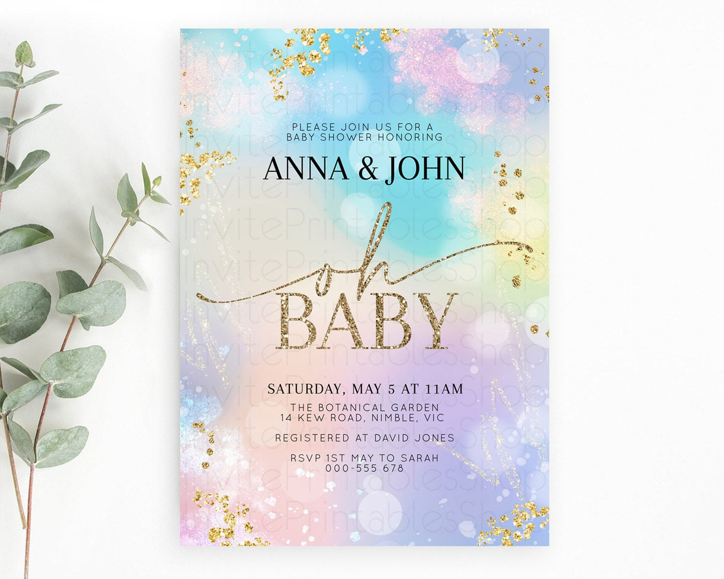 Pastel Baby Shower Invitation Rainbow Baby Shower Invitation Colorful Pastel Watercolor Invitation Gold Glitter Sprinkles Ombre D10675