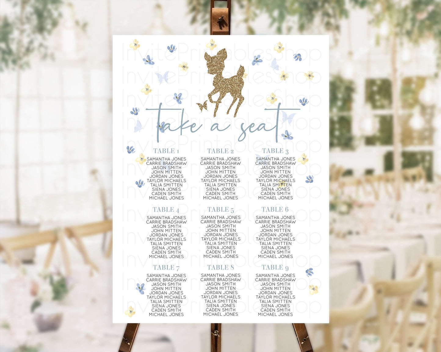 Fawn Seating Chart Deer Seating Chart Enchanted Forest Party Butterfly Pastel Flowers Whimsical Seating Chart Woodland Seating Sign D10864