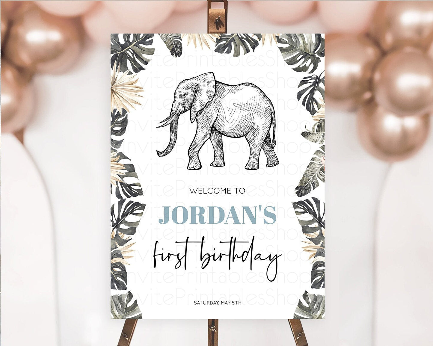 Elephant Welcome Sign Elephant Welcome Board Elephant Party Welcome Poster Safari Party Decor Elephant First Birthday Welcome Sign D10806