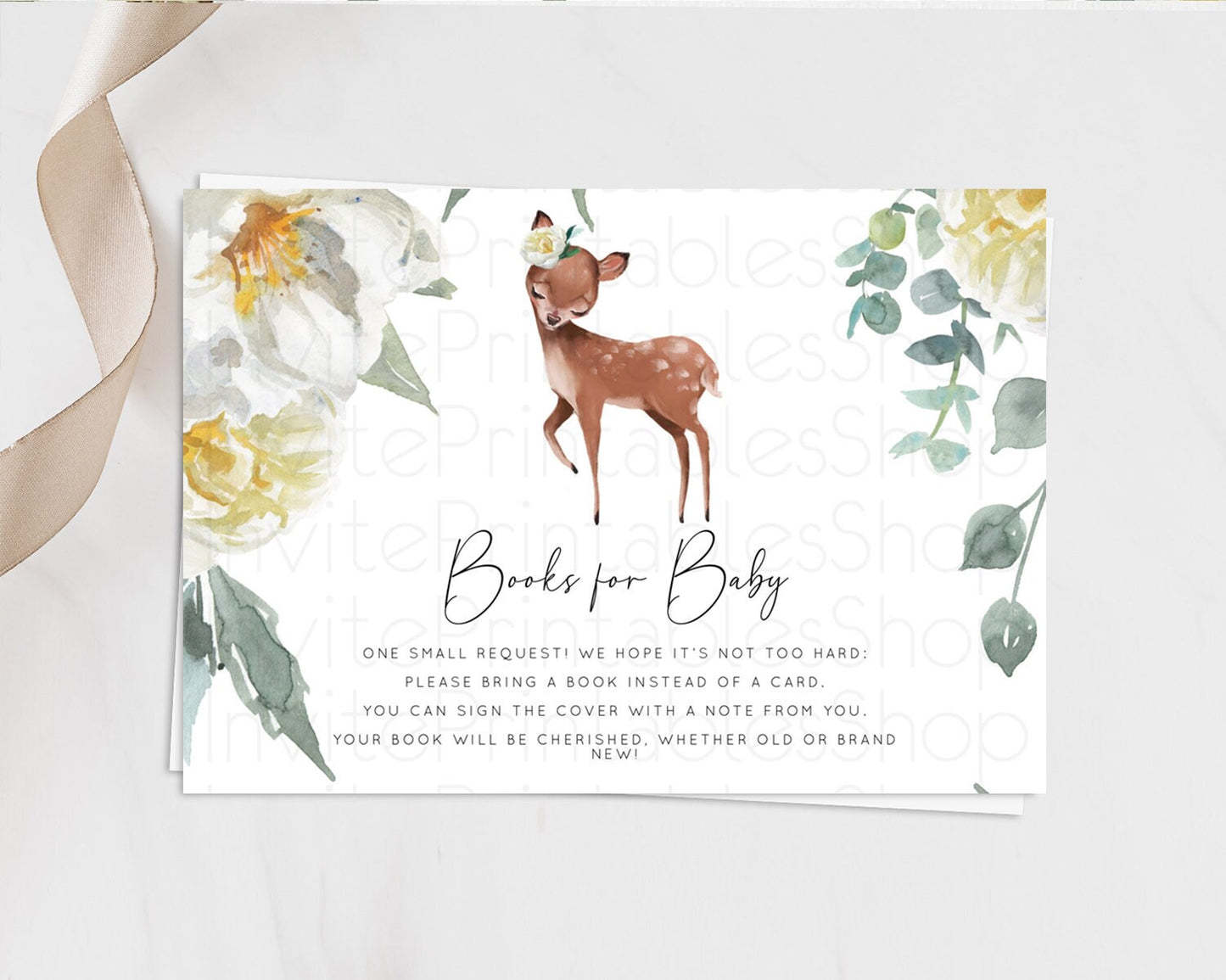 Fawn Books For Baby Card Deer Book Insert Floral Deer Book Card Enchanted Forest Butterfly Pastel Baby Shower Book Poem Request D11030