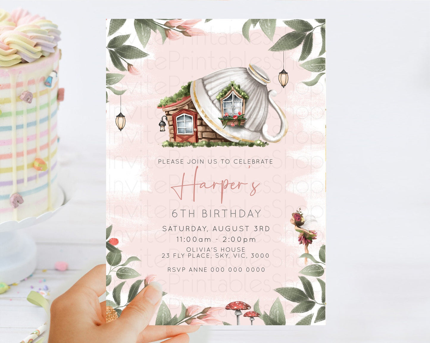 Fairy Birthday Invitation Fairy Invites Fairy Tea Party Fairy Garden Birthday Secret Garden Enchanted Garden Pastel Floral Butterfly D10563