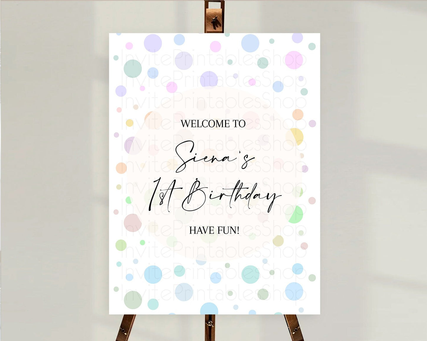 Rainbow Welcome Sign Pastel Welcome Board Pastel Rainbow Confetti Welcome Sign Colorful Bubbles Pastel First Birthday Welcome Sign D10135