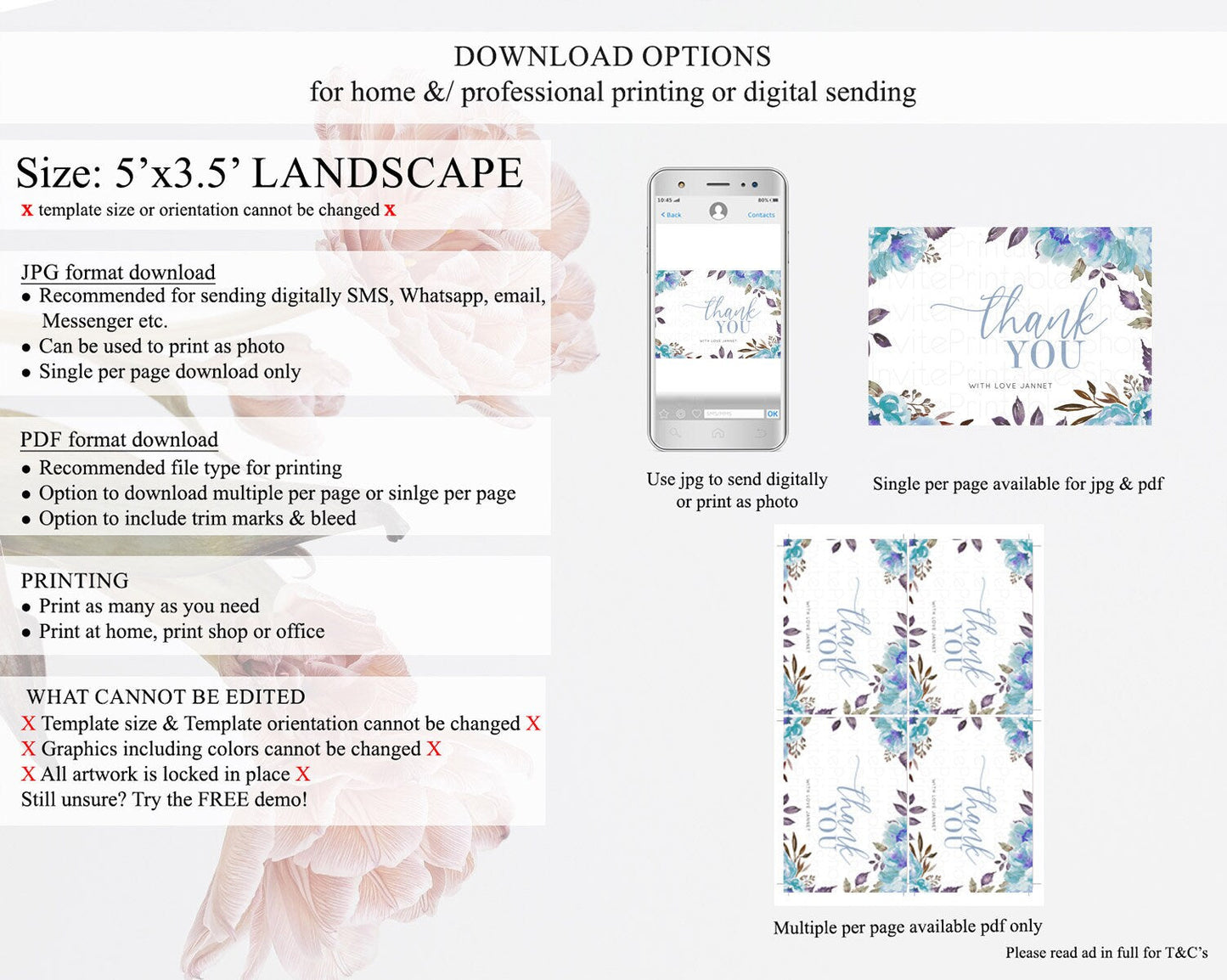 Secret Garden Thank You Wildflower Thank You Card Pastel Flower Garden Birthday Thank You Card Boho Floral Teacher Thank You Card D10730
