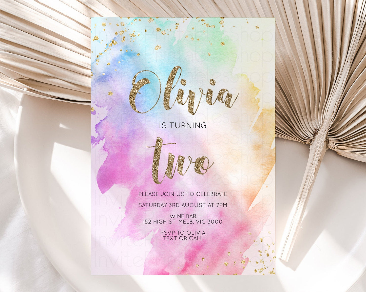 Rainbow Birthday Invitation Pastel Rainbow Birthday Invitation Ombre Watercolor Invite Colorful Splash Glitter Sprinkles 1st 2nd 3rd g504