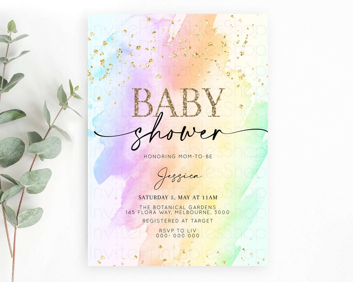Editable Pastel Baby Shower Invitation Rainbow Baby Shower Invitation Colorf