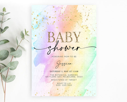 Editable Pastel Baby Shower Invitation Rainbow Baby Shower Invitation Colorf