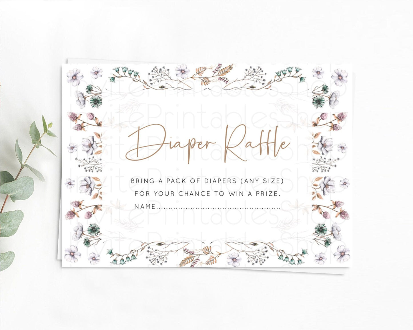 Secret Garden Diaper Raffle Card Boho Wildflower Diaper Raffle Insert Pastel Flower Garden Baby Shower Card Flower Raffle Game D10604