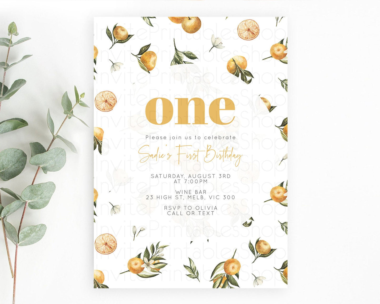 Citrus Birthday Invitation Lemon Invitation Orange Invitation Citrus Garden Birthday Citrus Floral Invitation 2nd 1st First Birthday D10545