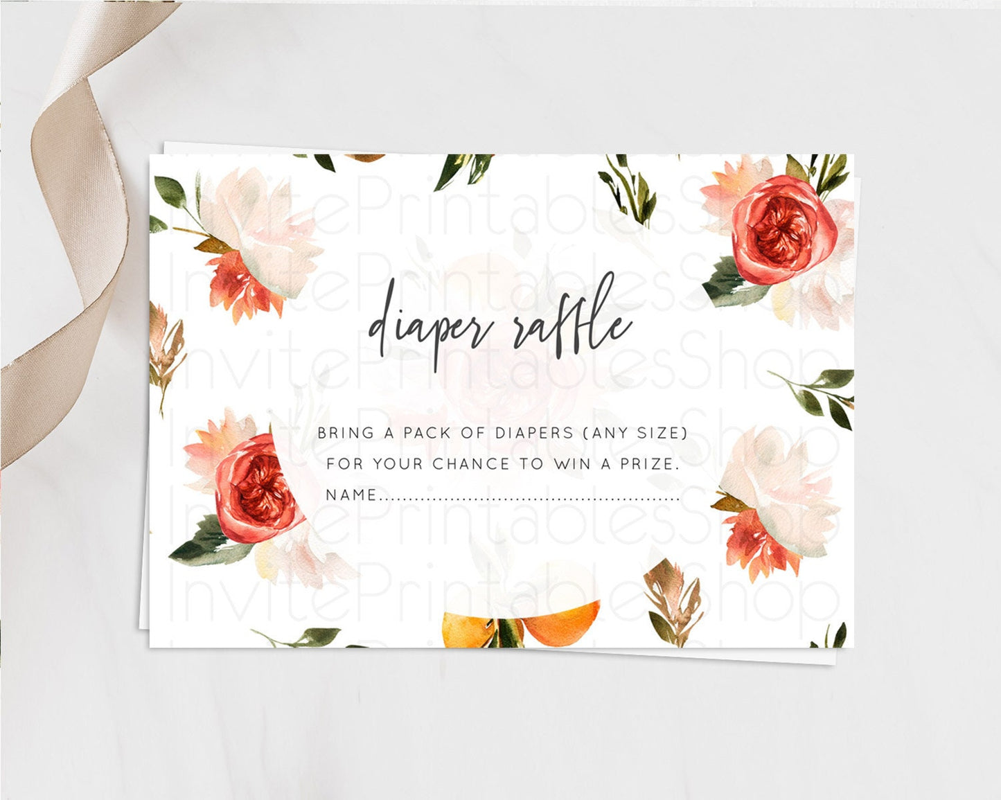 Secret Garden Diaper Raffle Card Boho Wildflower Diaper Raffle Insert Pastel Flower Garden Baby Shower Card Flower Raffle Game D10540