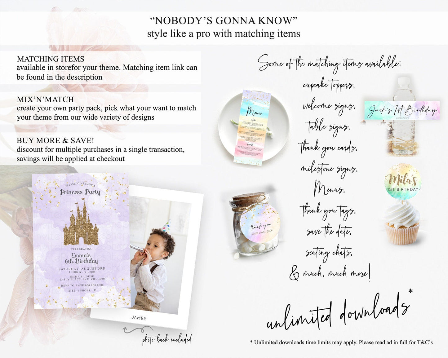 Princess Birthday Invitation Princess Invitation Pastel Invitation Royal Birthday Rainbow Color Enchanted Castle 1st First Birthday D10701