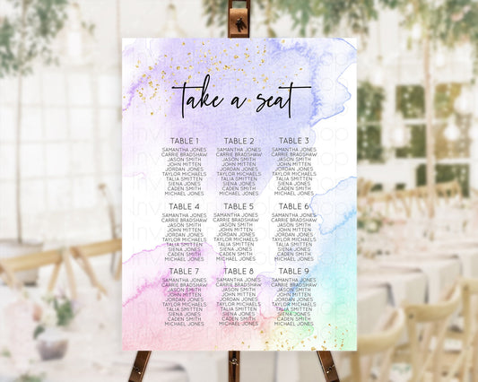 Editable Rainbow Seating Chart Pastel Seating Chart Colorful Pastel Watercol