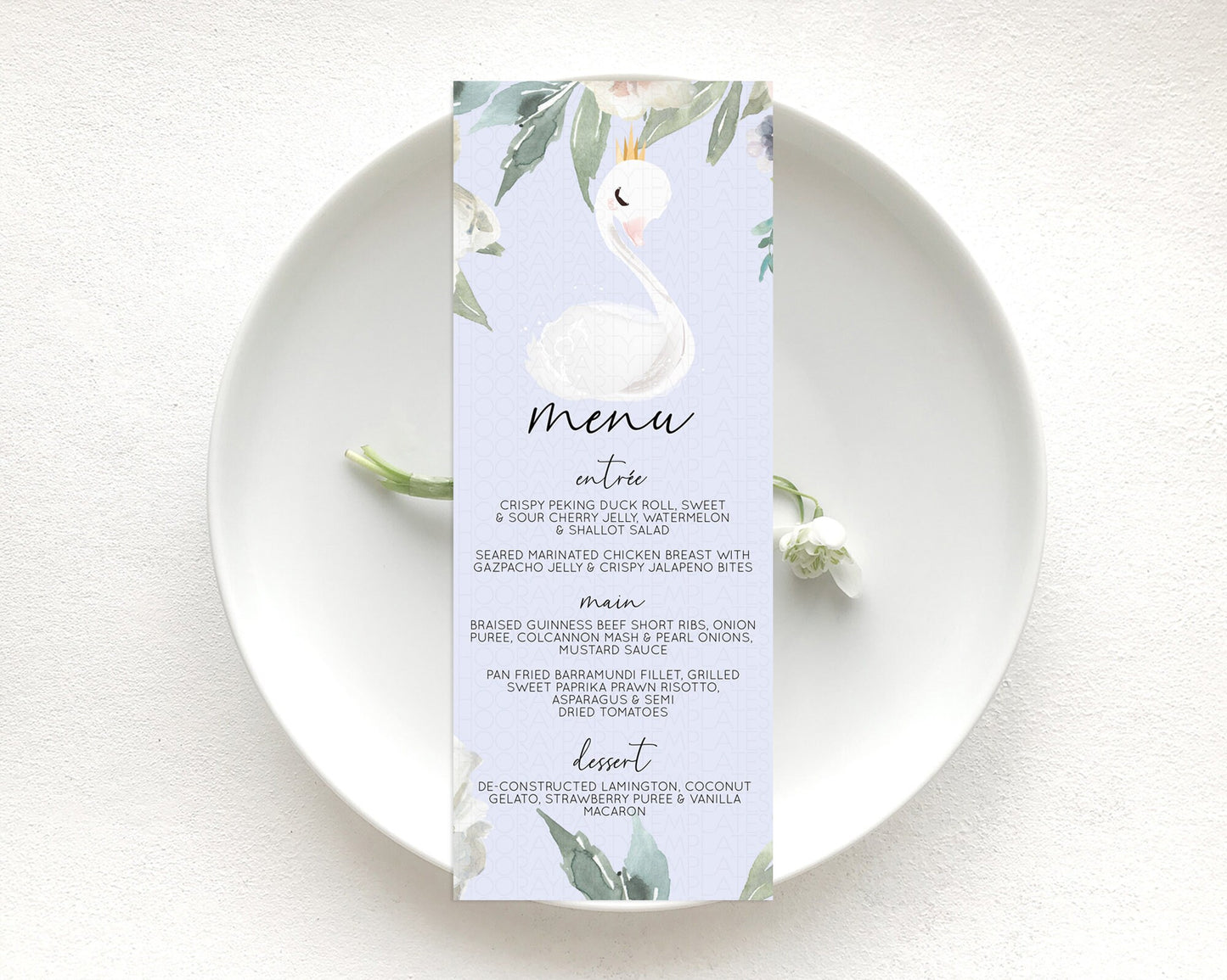 Editable Swan Menu Swan Princess Ballet Menu Template Enchanted Swan Lake Ta