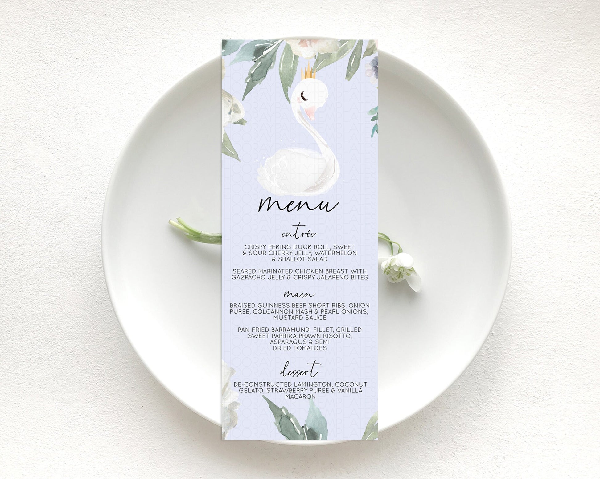 Editable Swan Menu Swan Princess Ballet Menu Template Enchanted Swan Lake Ta