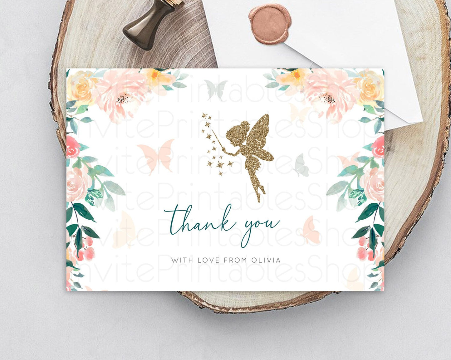 Fairy Thank You Fairy Thank You Card Enchanted Garden Pastel Butterfly Birthday Thank You Floral Secret Garden Teacher Thank You D10239