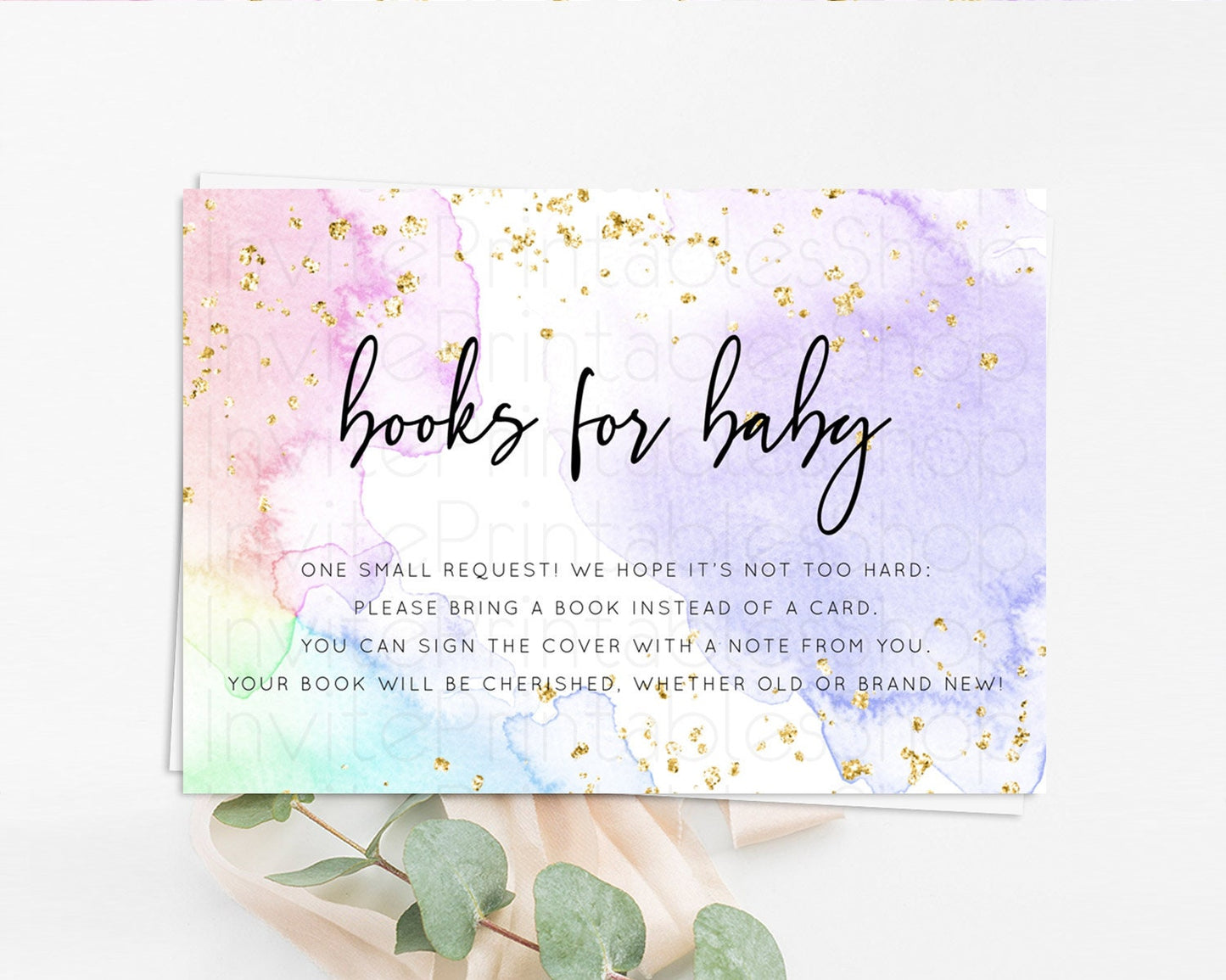 Pastel Books For Baby Card Pastel Rainbow Book Insert Colorful Ombre Watercolor Book Card Confetti Glitter Baby Book Poem Request D10215