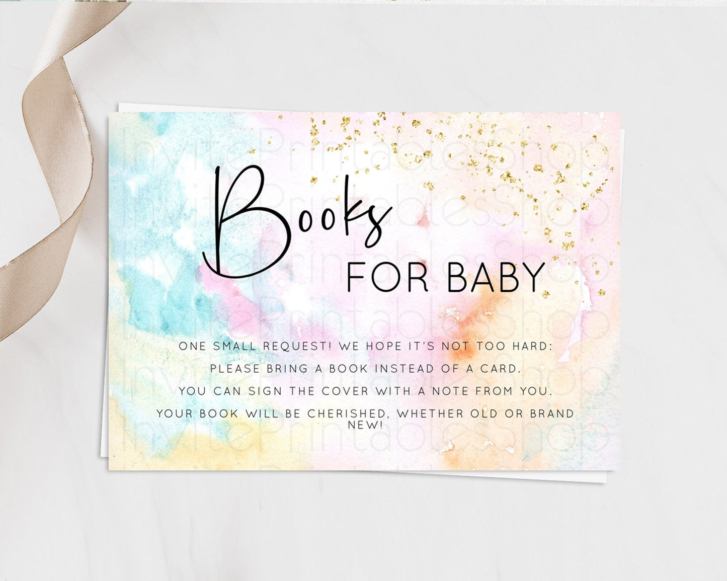 Pastel Books For Baby Card Pastel Rainbow Book Insert Colorful Ombre Watercolor Book Card Confetti Glitter Baby Book Poem Request D10548