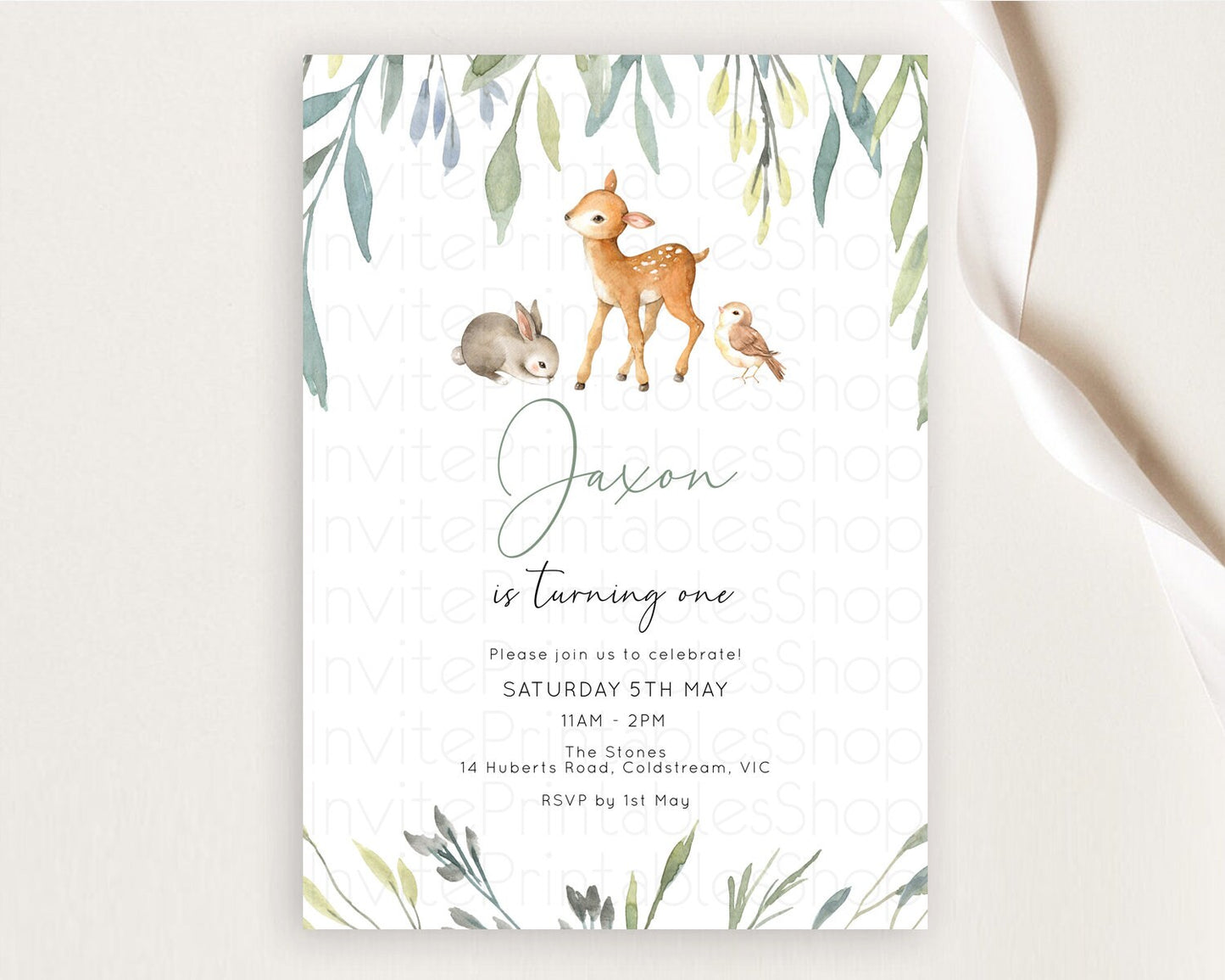 Fawn Birthday Invitation Deer Birthday Invitation Enchanted Forest Party Butterfly Pastel Flowers Whimsical 2nd 1st First Birthday D10919