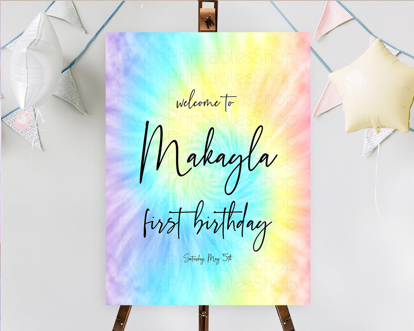 Tie Dye Welcome Board Rainbow Tie Dye Welcome Sign Pastel Welcome Poster Colorful Pastel Welcome Rainbow First Birthday Welcome Sign D10578