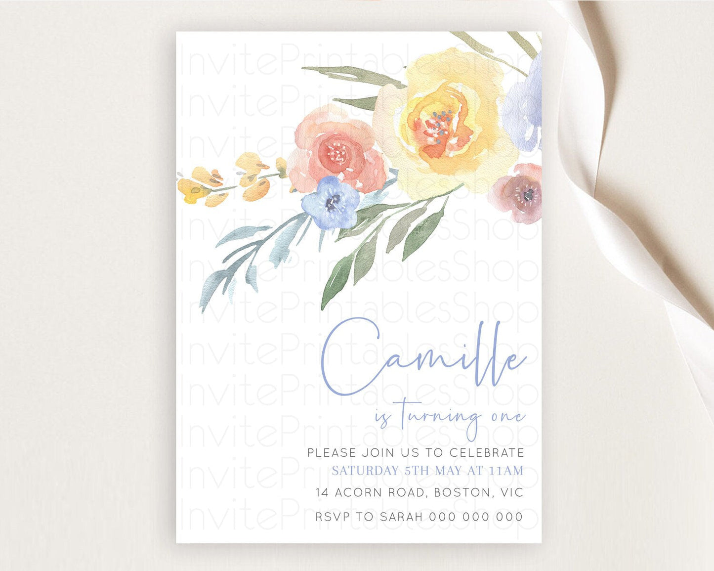 Secret Garden Invitation Wildflower Birthday Invitation Pastel Flowers Invite Enchanted Garden Boho Floral 3rd 2nd First Birthday D10186