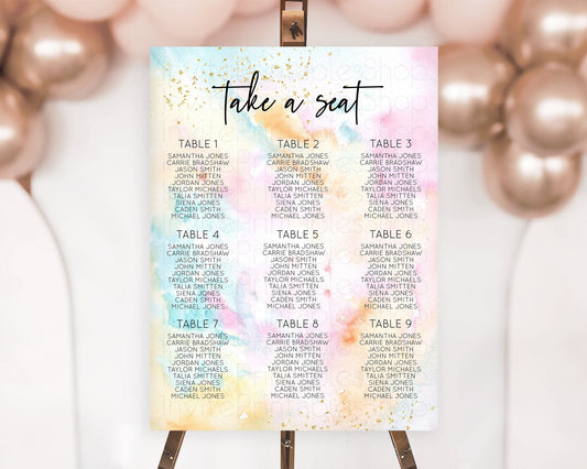 Editable Rainbow Seating Chart Pastel Seating Chart Colorful Pastel Watercol