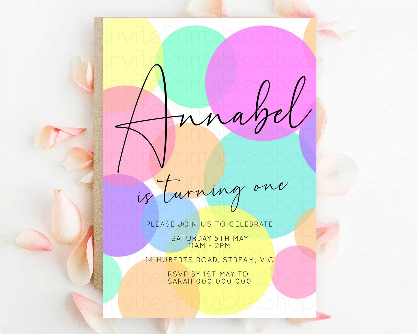 Pastel Birthday Invitation Pastel Confetti Birthday Invitation Bubbles Invitation Colorful Rainbow Confetti 2nd 1st First Birthday D10888