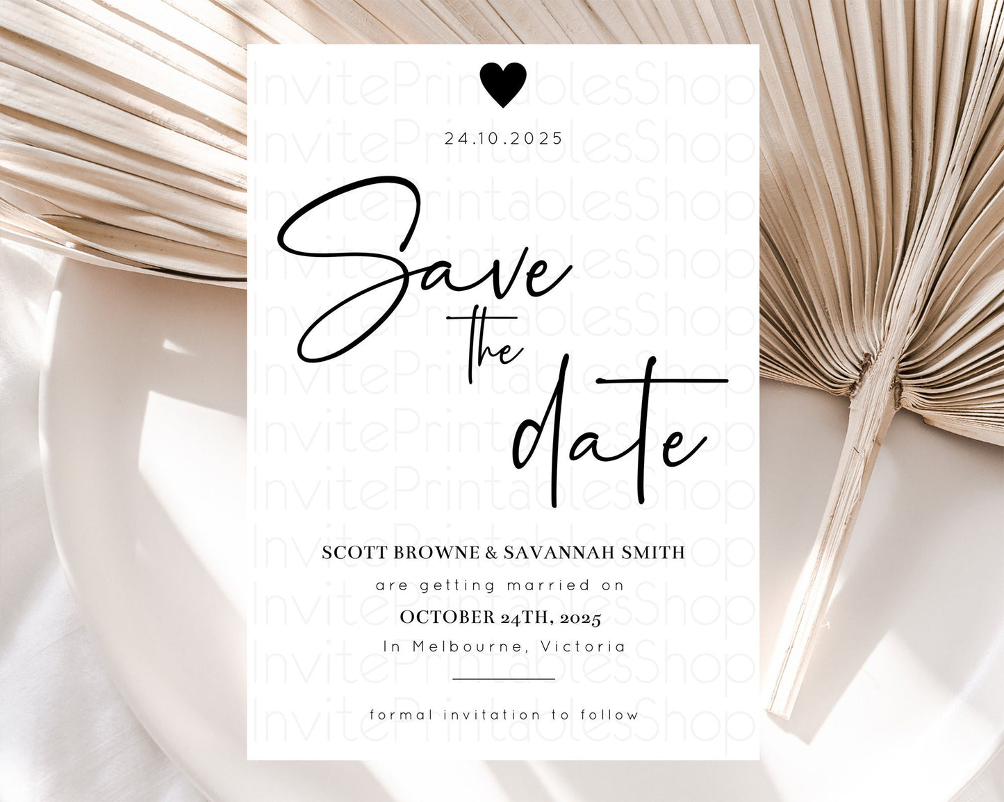 Editable Minimalist White Save The Date Template Simple Modern White Party T
