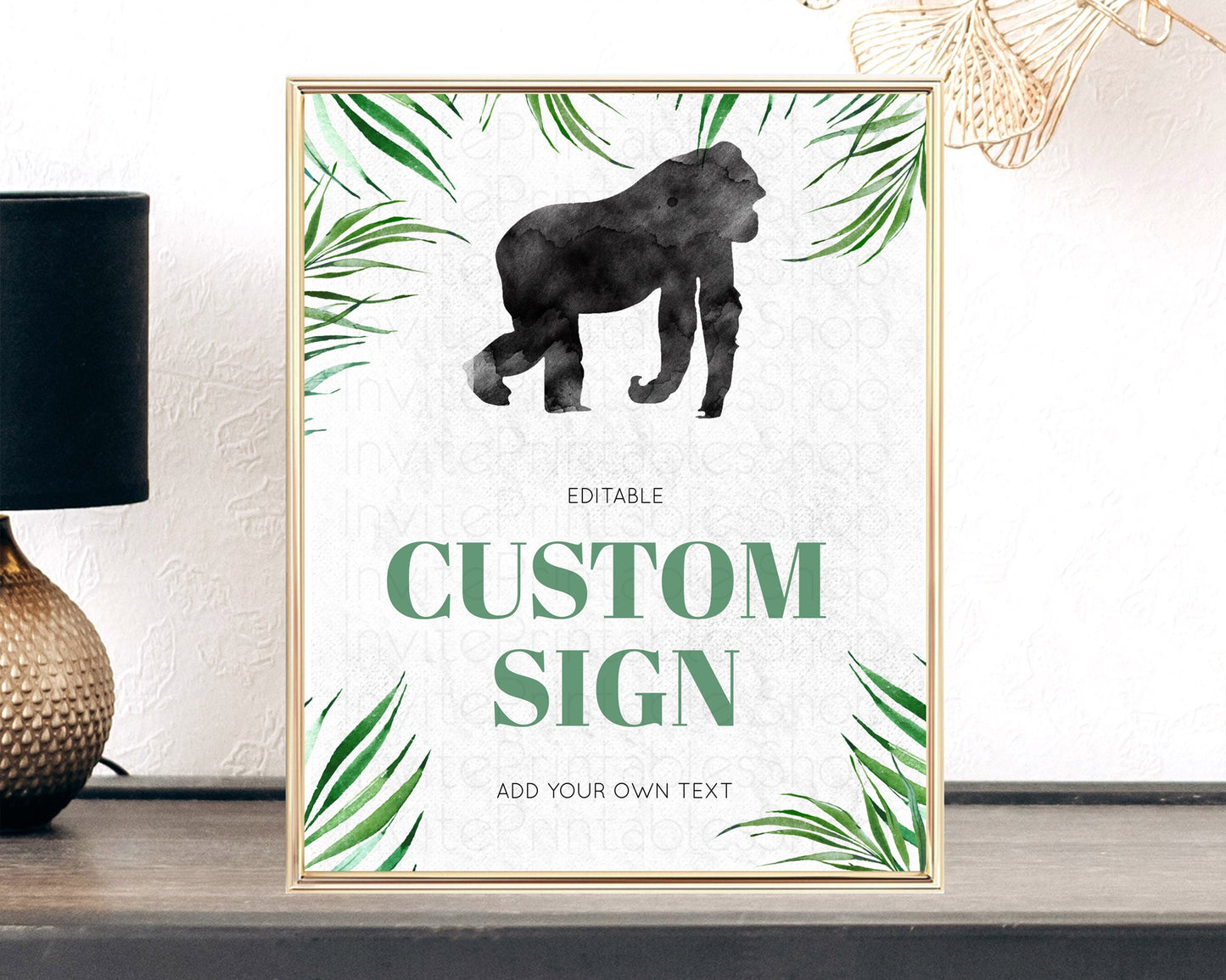 Gorilla Table Sign Decor Gorilla Party Sign Template Safari Adventure Gorilla Minimal Theme 1st Birthday Baptism Baby Shower D10840