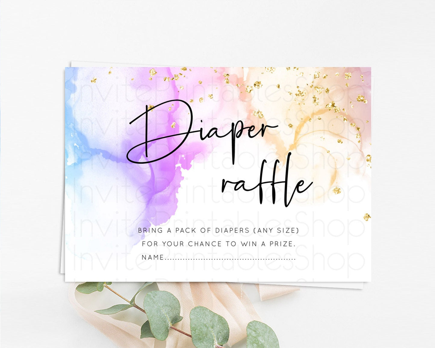 Pastel Diaper Raffle Card Pastel Rainbow Diaper Raffle Insert Colorful Ombre Watercolor Diaper Ticket Confetti Glitter Raffle Game D10180