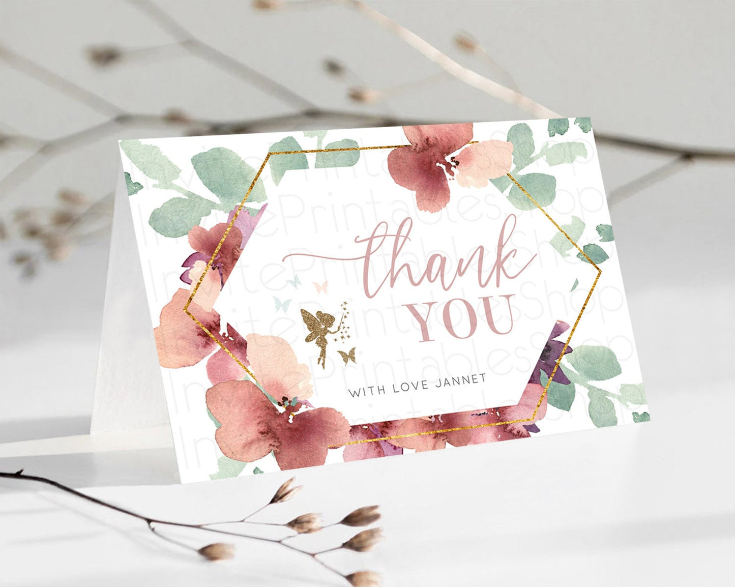 Editable Fairy Thank You Fairy Thank You Card Enchanted Garden Pastel Butter